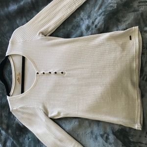 Long Sleeve Hollister White Quarter Button-Up